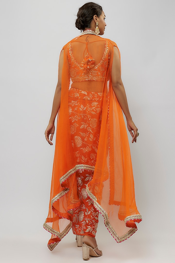 Orange Georgette Draped Skirt Set by GOPI VAID at Pernia's Pop Up Shop