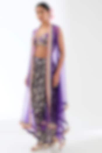 Purple Georgette Draped Skirt Set by GOPI VAID at Pernia's Pop Up Shop