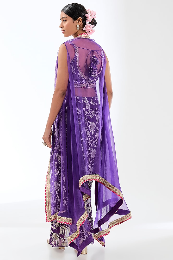 Purple Georgette Draped Skirt Set by GOPI VAID at Pernia's Pop Up Shop