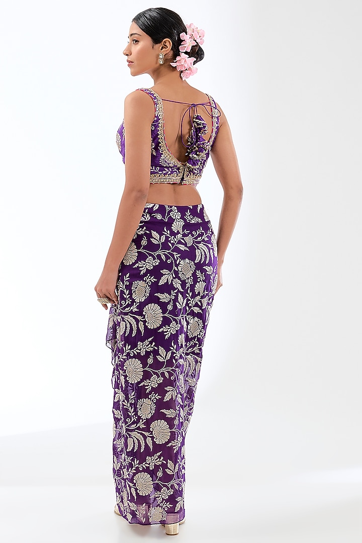 Purple Georgette Draped Skirt Set by GOPI VAID at Pernia's Pop Up Shop