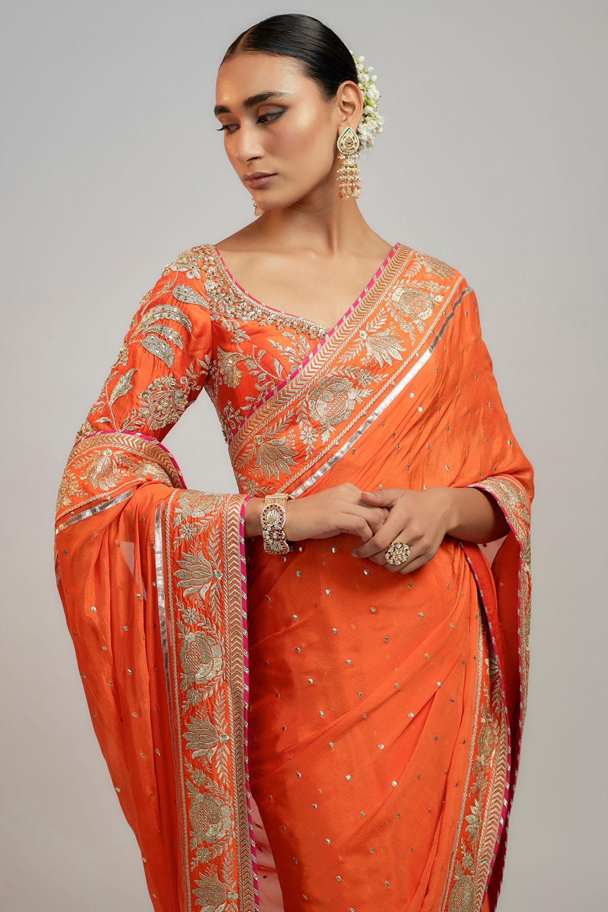 Orange Chiffon Saree - Buy Orange Chiffon Saree online in India