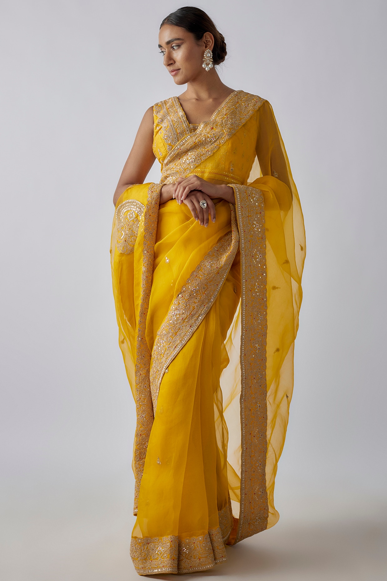 Buy Krisha Fashion Embroidered Bollywood Silk Blend Yellow Sarees Online @  Best Price In India | Flipkart.com