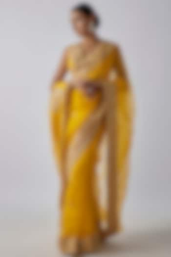 Yellow Organza Embroidered Saree Set by GOPI VAID at Pernia's Pop Up Shop