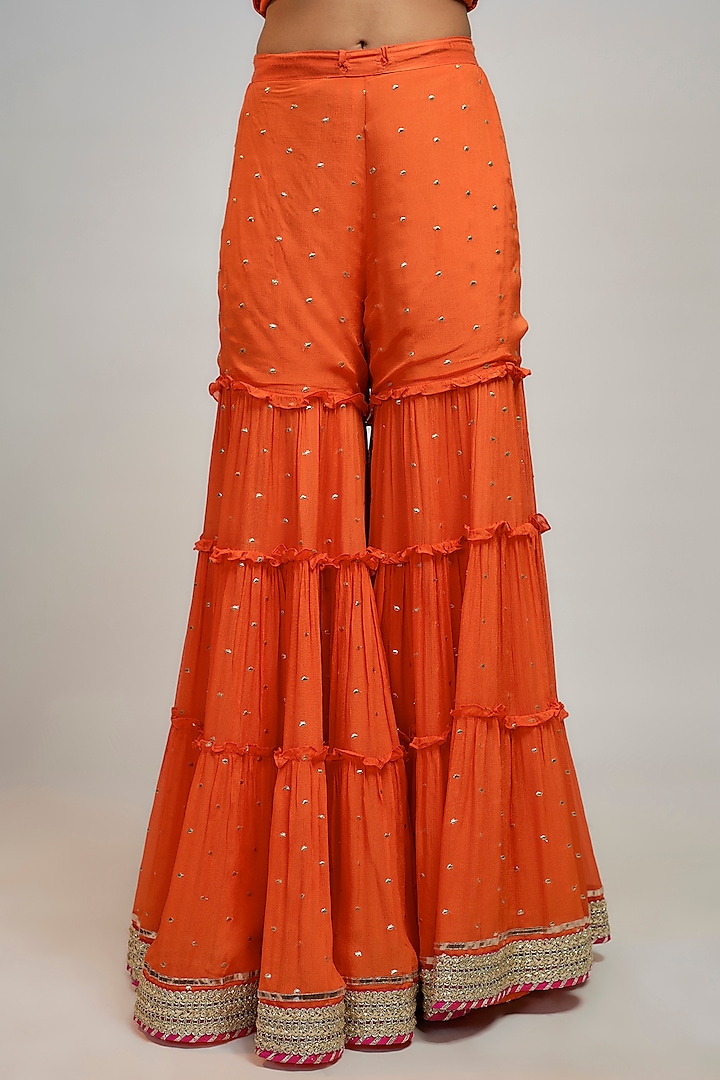Orange Dot Fabric Hand & Machine Embroidered Wedding Sharara Set by GOPI VAID at Pernia's Pop Up Shop