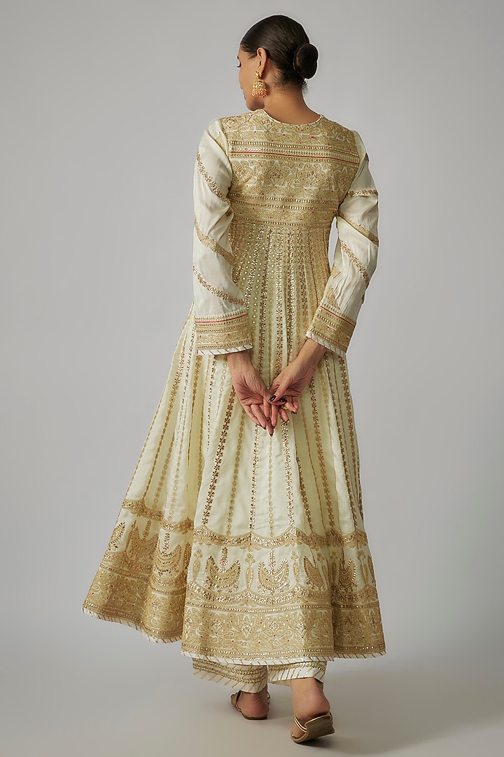White Tussar Motif Work Bridal Anarkali Set by Gopi Vaid at Pernia's Pop Up Shop