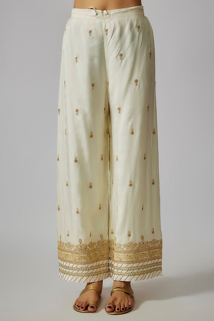 White Tussar Motif Work Bridal Anarkali Set by Gopi Vaid at Pernia's Pop Up Shop