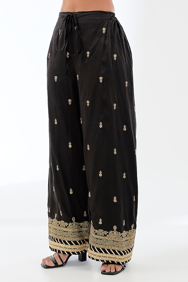 Black Tussar Motifs Bridal Anarkali Set by GOPI VAID at Pernia's Pop Up Shop