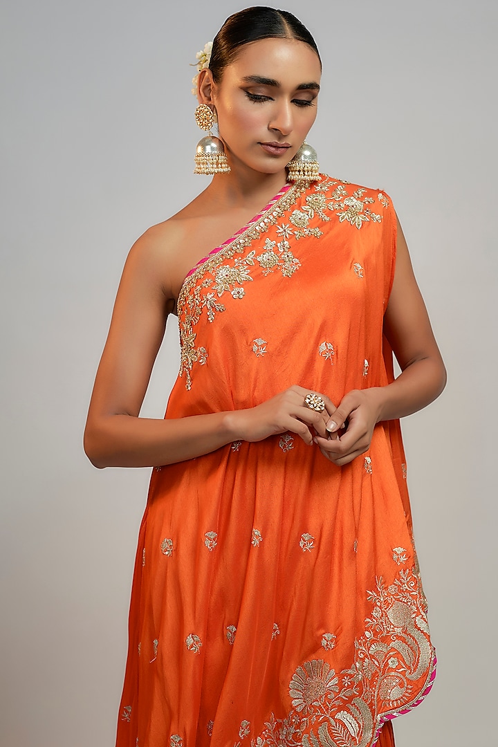 Orange Tussar Gold Embroidered Wedding Sharara Set by GOPI VAID at Pernia's Pop Up Shop