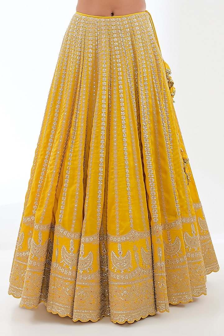 Yellow Tussar Embroidered Bridal Lehenga Set by GOPI VAID at Pernia's Pop Up Shop