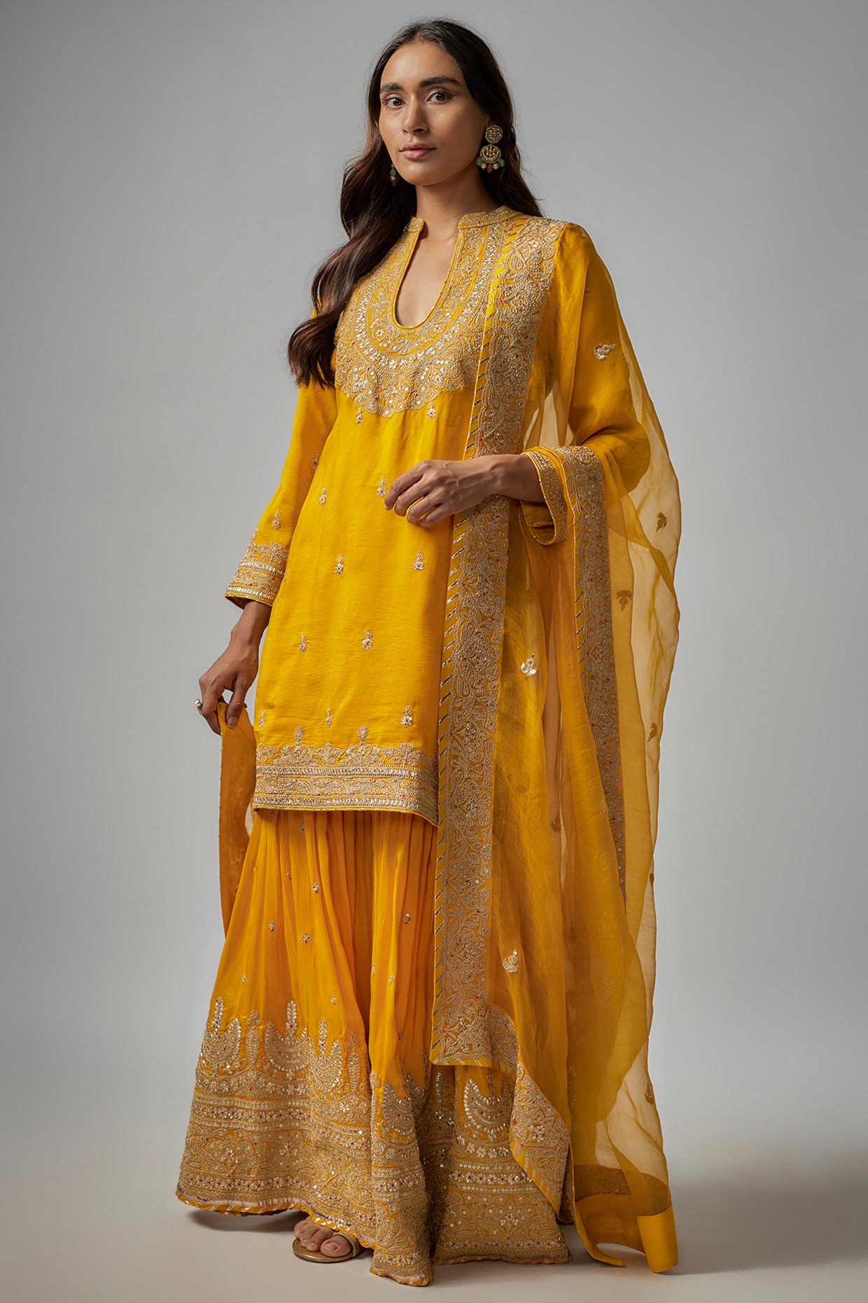 Buy Yellow Real Georgette Sharara Suit For Haldi Function Online - SALV2499  | Appelle Fashion