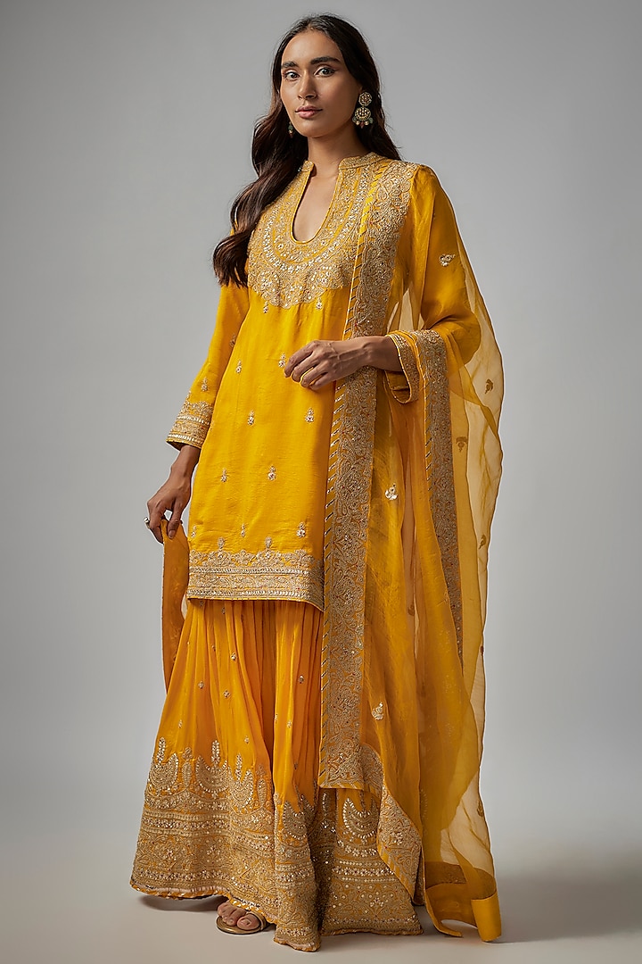 Yellow Tussar Sharara Set by GOPI VAID