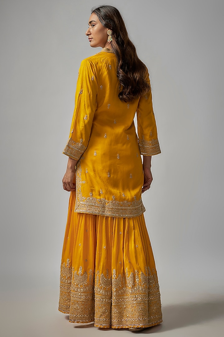 Yellow Tussar Gota Work Wedding Sharara Set by GOPI VAID at Pernia's Pop Up Shop
