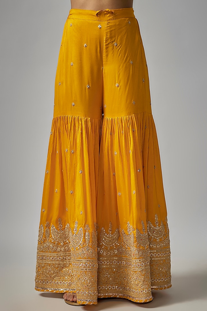 Yellow Tussar Gota Work Wedding Sharara Set by GOPI VAID at Pernia's Pop Up Shop