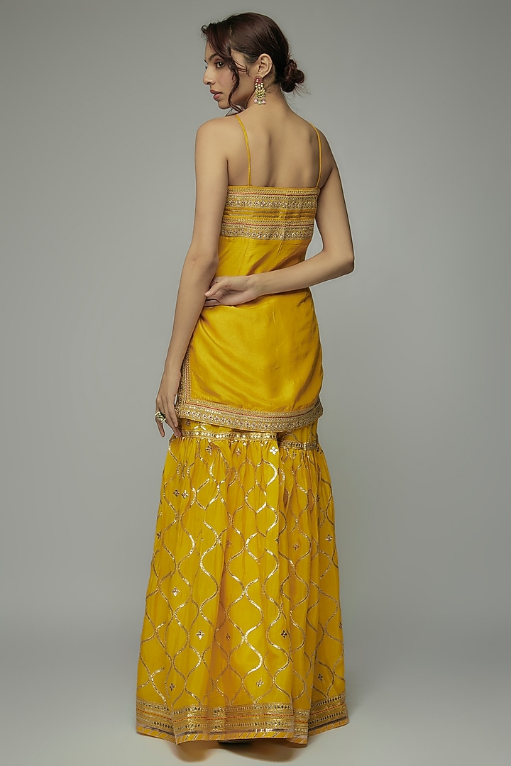 Yellow Tussar Wedding Sharara Set by GOPI VAID at Pernia's Pop Up Shop