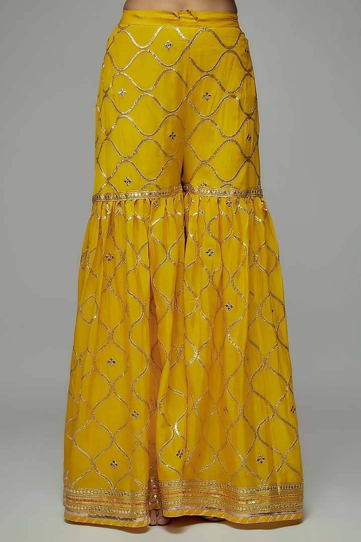 Yellow Tussar Wedding Sharara Set by GOPI VAID at Pernia's Pop Up Shop
