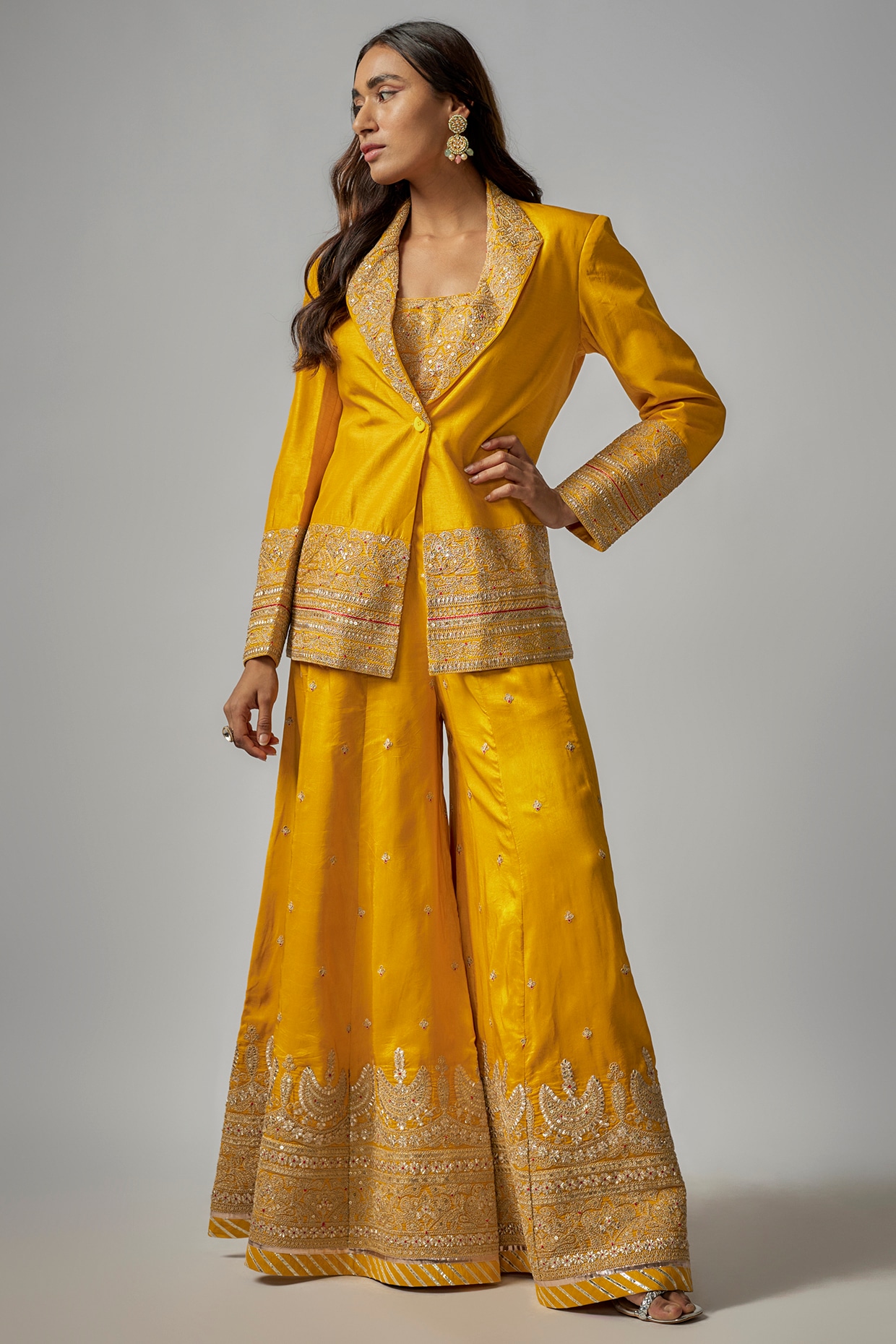 Haldi Special Yellow Pure Georgette Embroidery Work Sharara Suit