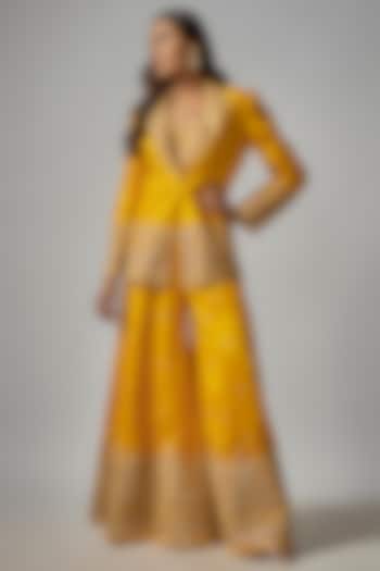 Yellow Tussar Embroidered Sharara Set by GOPI VAID