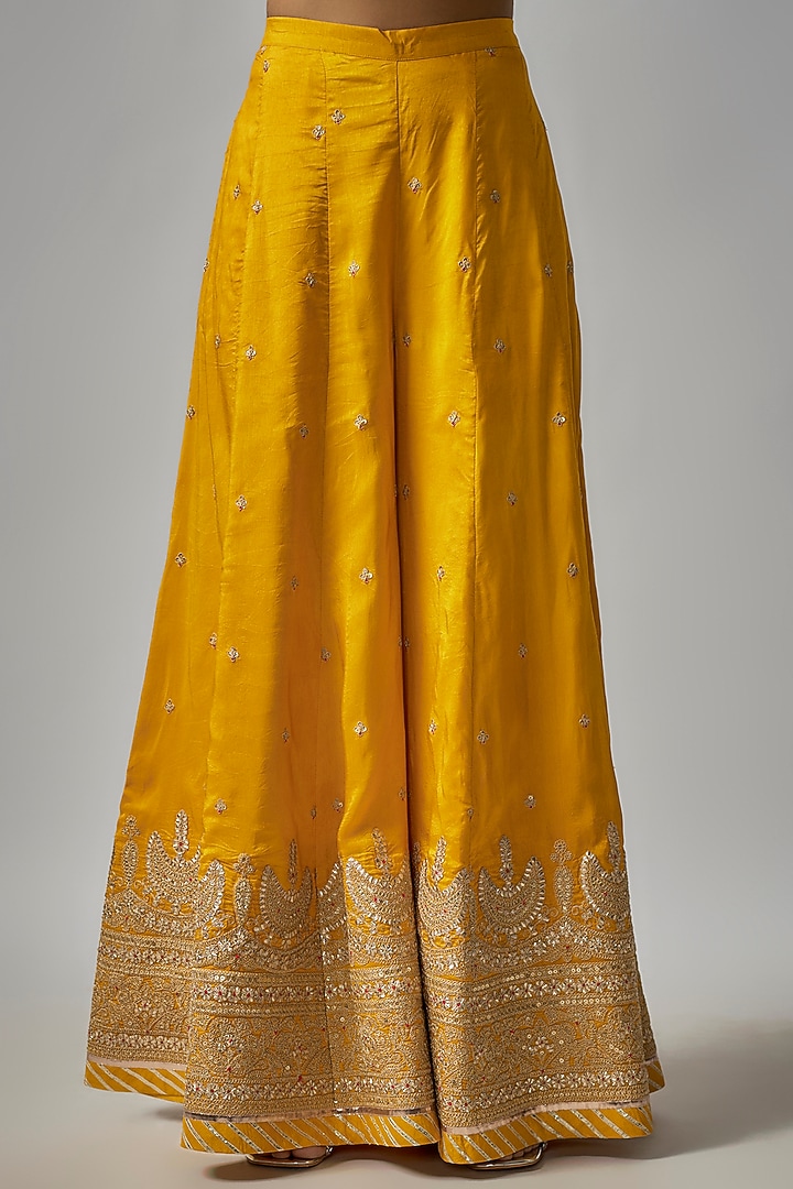 Yellow Tussar Embroidered Wedding Sharara Set by GOPI VAID at Pernia's Pop Up Shop