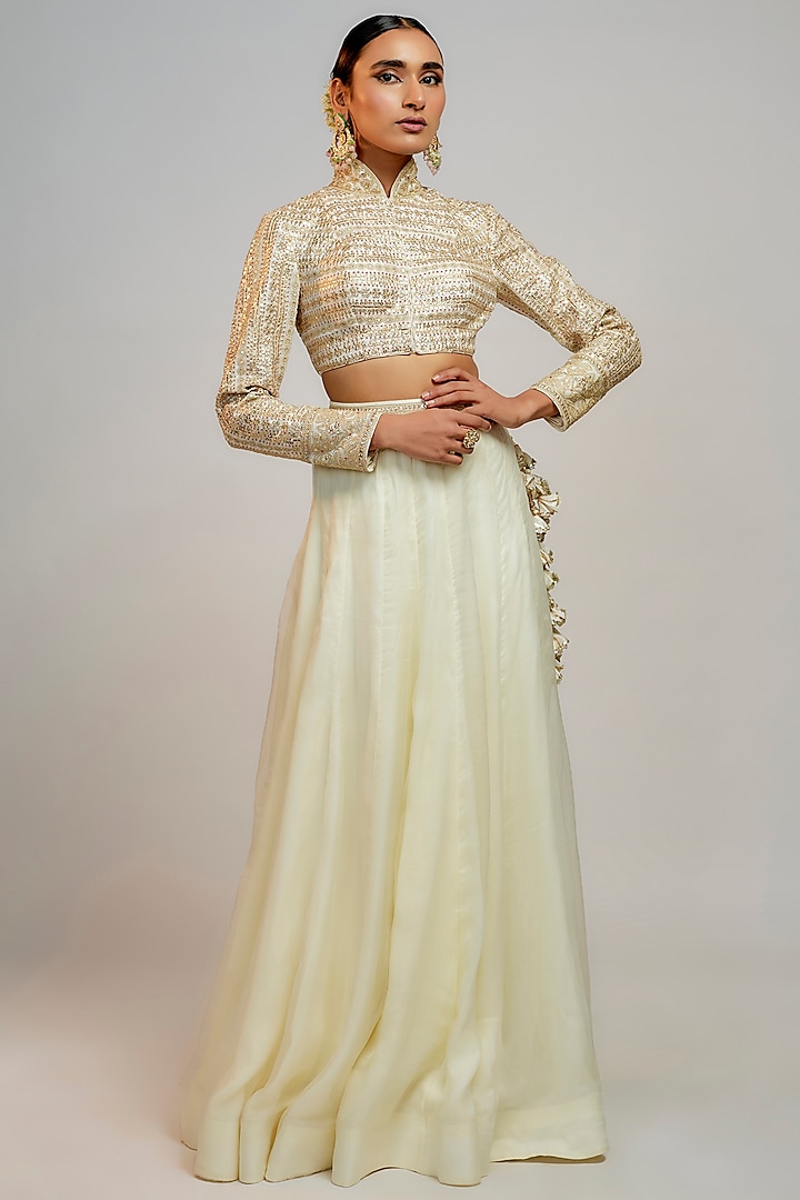 White Organza Skirt Set by GOPI VAID at Pernia's Pop Up Shop