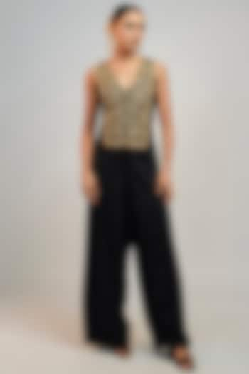 Black Velvet Hand & Machine Embroidered Jumpsuit by GOPI VAID at Pernia's Pop Up Shop