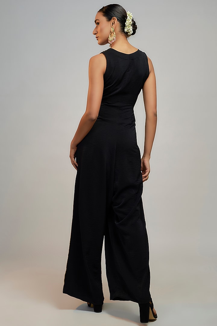 Black Velvet Hand & Machine Embroidered Jumpsuit by GOPI VAID at Pernia's Pop Up Shop