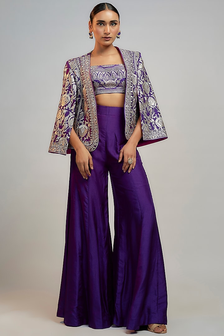 Purple Tussar Pant Set Design by GOPI VAID at Pernia's Pop Up Shop 2024