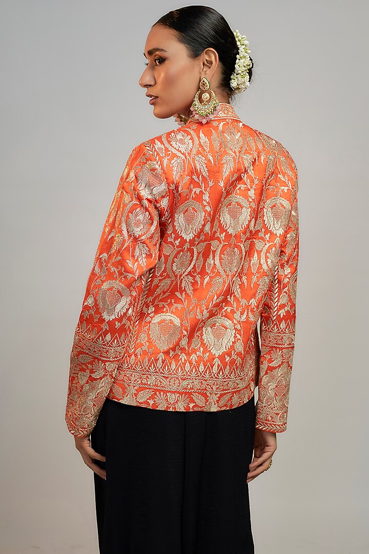 Orange Tussar Thread Embroidered Blazer by GOPI VAID at Pernia's Pop Up Shop