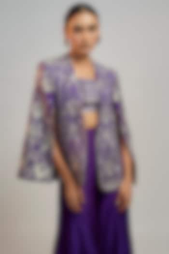 Purple Tussar Resham Embroidered Blazer by GOPI VAID at Pernia's Pop Up Shop
