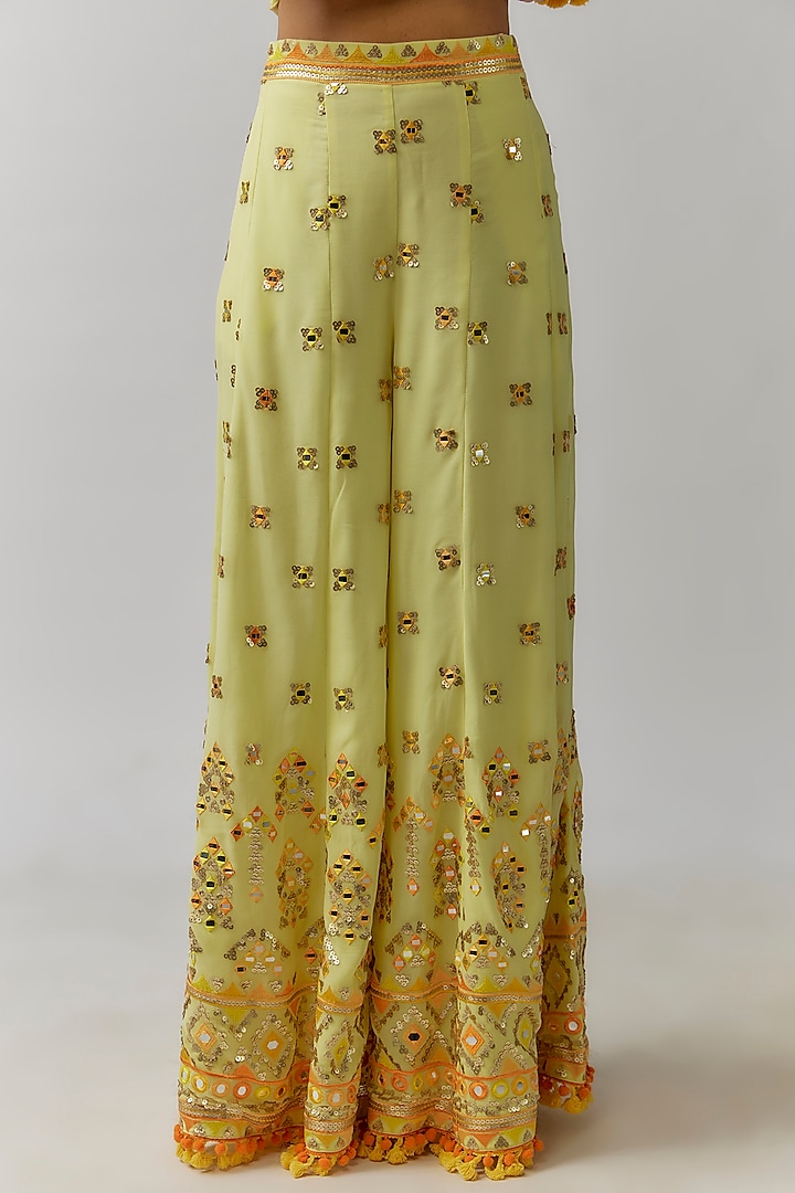 Yellow Viscose Hand & Machine Embroidered Wedding Sharara Set by Gopi Vaid at Pernia's Pop Up Shop