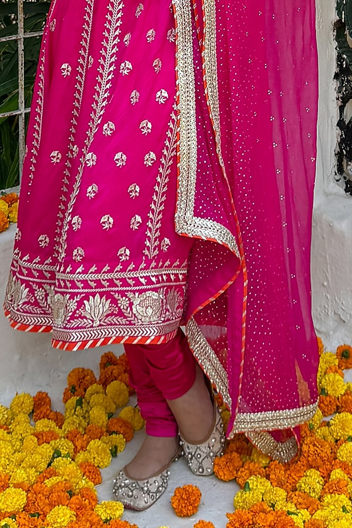 Pink Tussar Wedding Anarkali Set by GOPI VAID at Pernia's Pop Up Shop