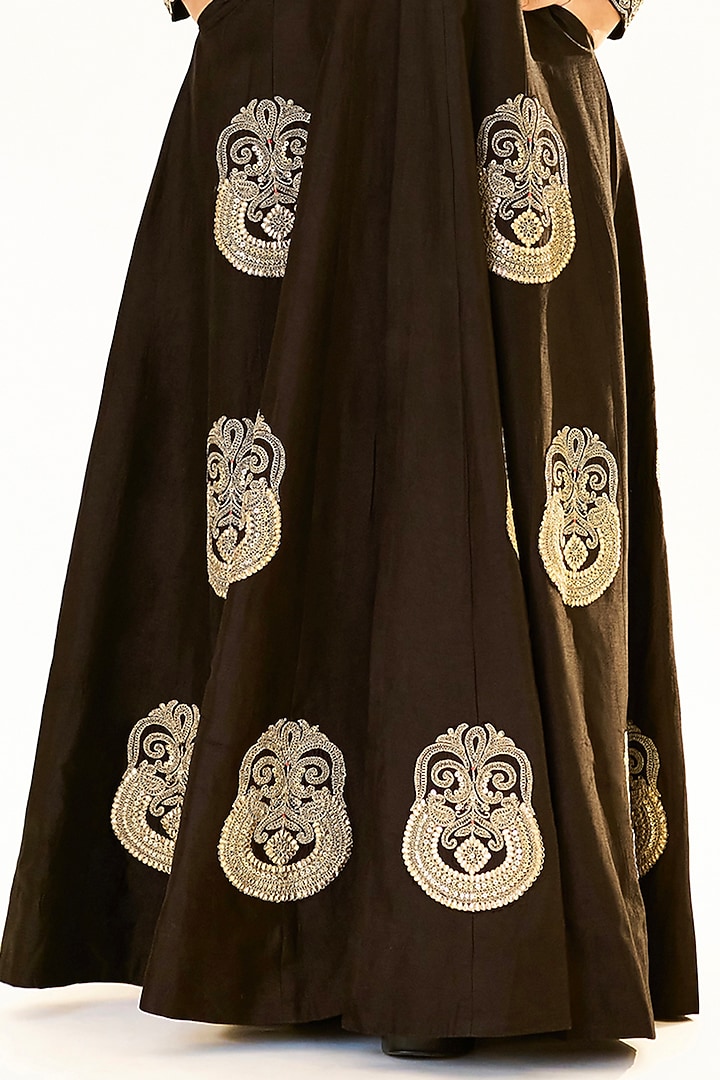 Black Tussar Marodi Embroidered Jacket Set by GOPI VAID at Pernia's Pop Up Shop