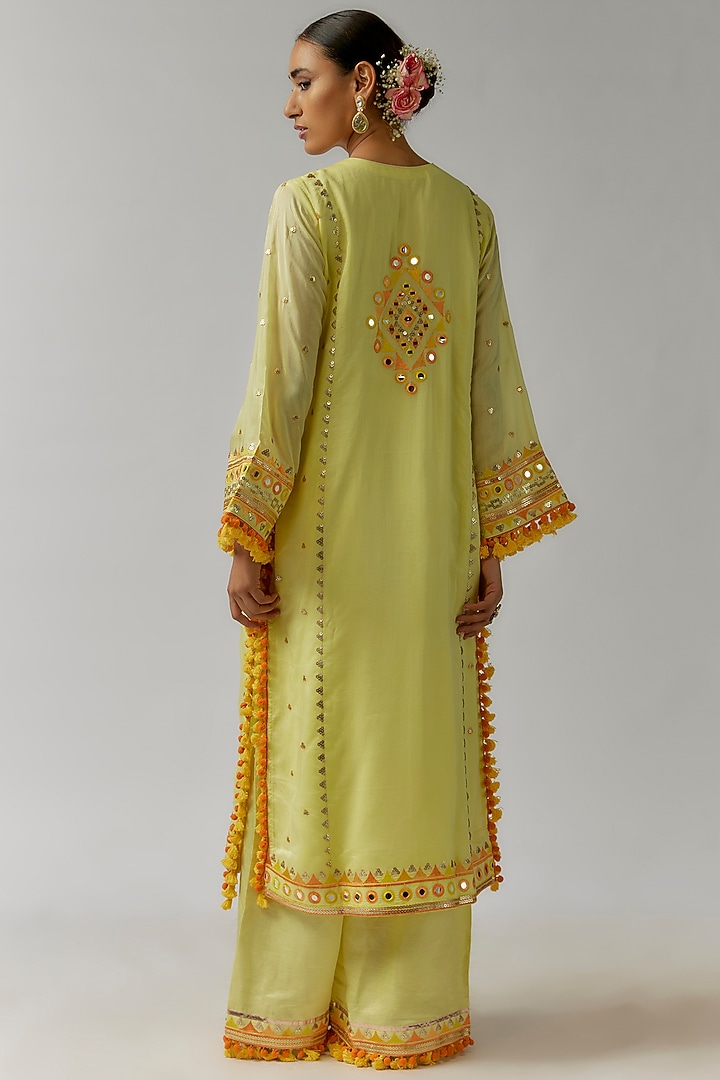 Yellow Viscose Sequins Hand & Machine Embroidered Kurta Set by Gopi Vaid at Pernia's Pop Up Shop