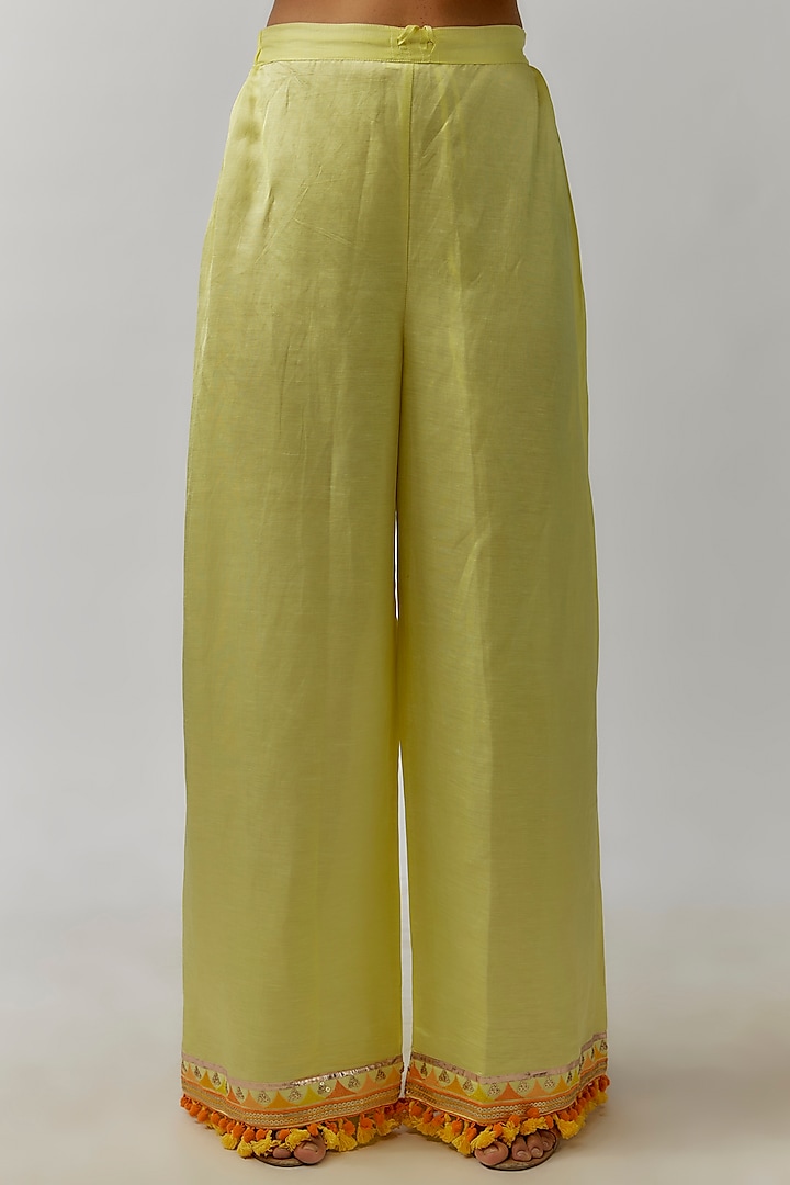 Yellow Viscose Sequins Hand & Machine Embroidered Kurta Set by Gopi Vaid at Pernia's Pop Up Shop
