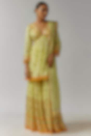 Yellow Georgette Sequins Hand & Machine Embroidered Sharara Set by Gopi Vaid at Pernia's Pop Up Shop