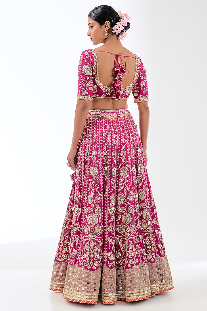 Pink Tussar Threadwork Bridal Lehenga Set by GOPI VAID at Pernia's Pop Up Shop