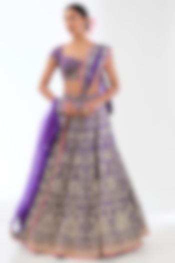 Purple Tussar Zardosi Work Bridal Lehenga Set by GOPI VAID at Pernia's Pop Up Shop