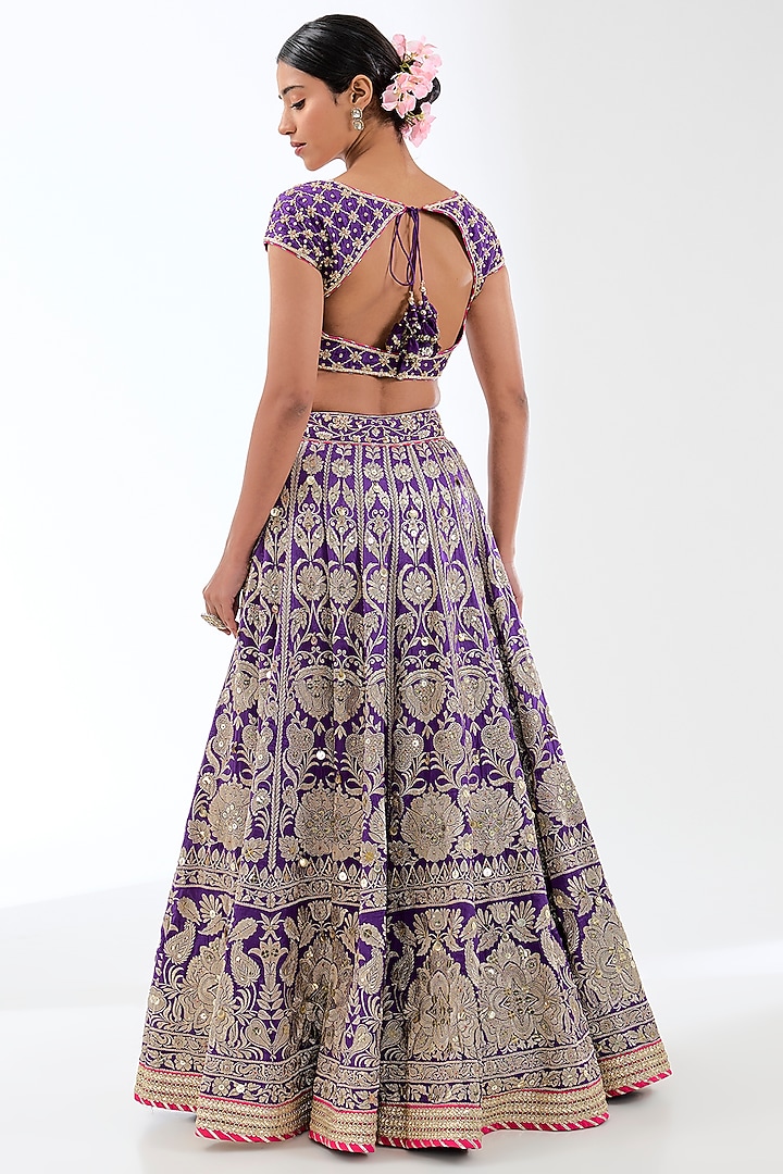 Purple Tussar Zardosi Work Bridal Lehenga Set by GOPI VAID at Pernia's Pop Up Shop