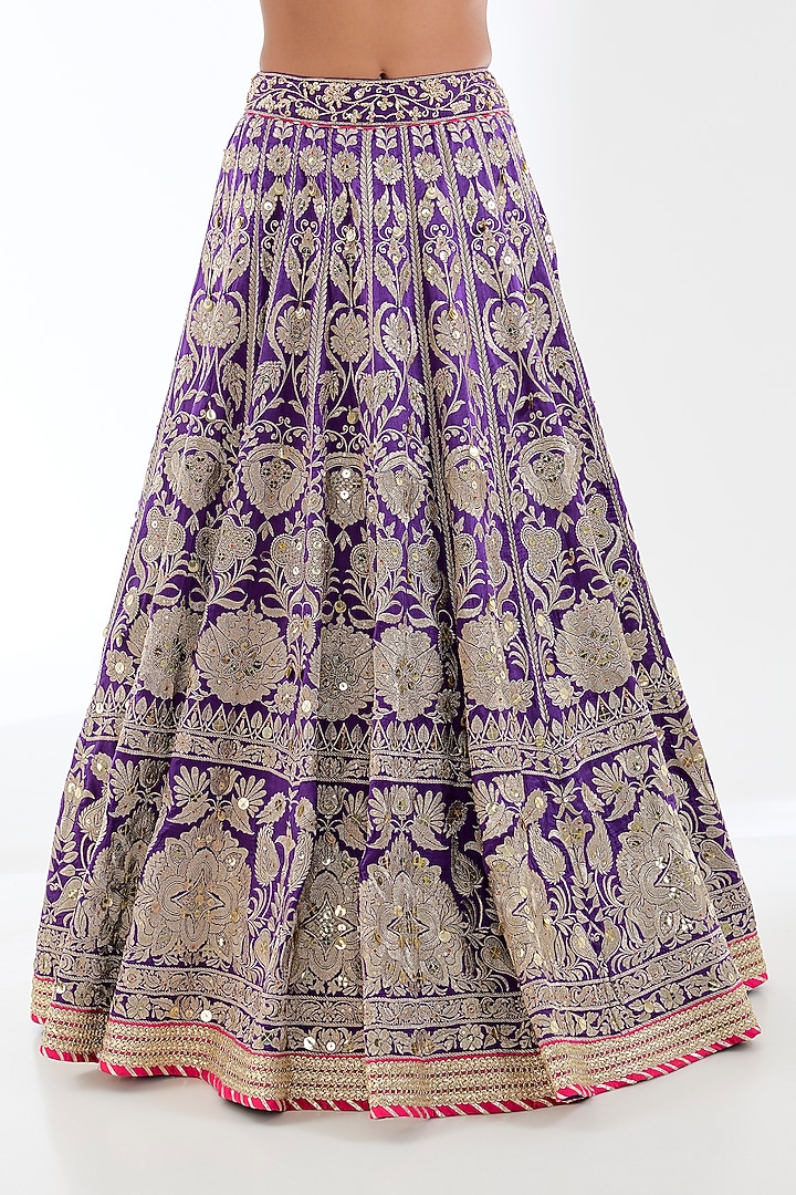 Purple Tussar Zardosi Work Bridal Lehenga Set by GOPI VAID at Pernia's Pop Up Shop