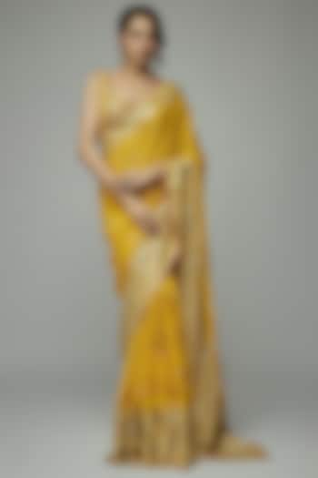 Yellow Georgette Gold Embroidered Lehenga Saree Set by GOPI VAID at Pernia's Pop Up Shop