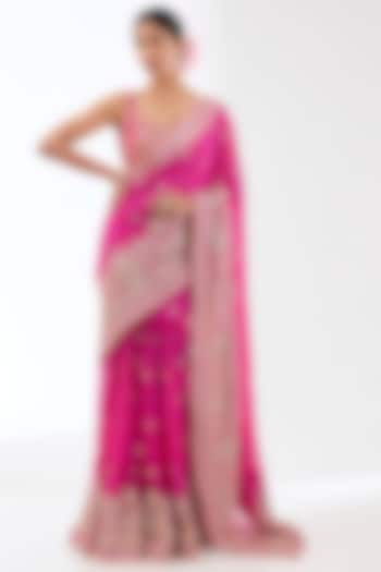 Pink Georgette Zardosi Embroidered Lehenga Saree Set by GOPI VAID