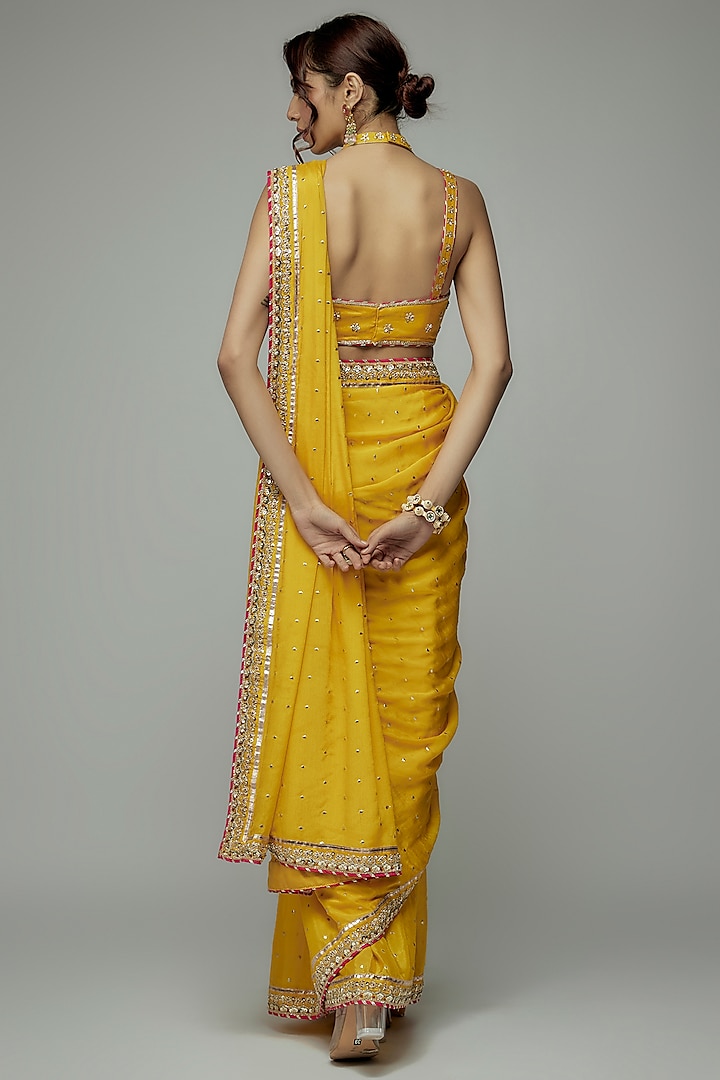 Striped sexy zardosi gorgette saree main image 0
