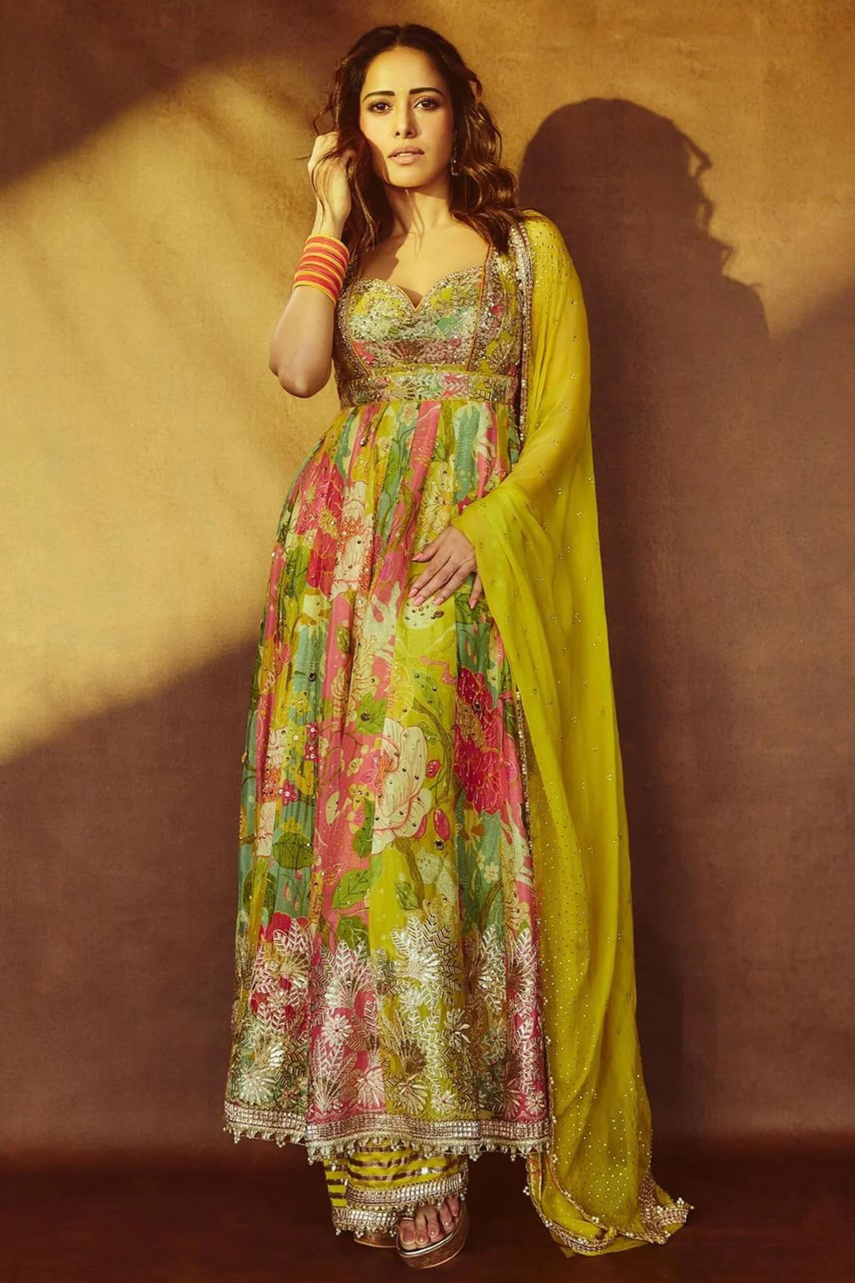 Multi-Colored Tussar Wedding Anarkali Set by Gopi Vaid at Pernia's Pop Up Shop