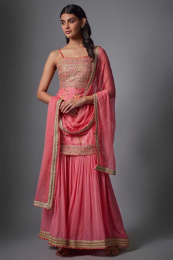 Pink Georgette Party Wear Sharara Set by GOPI VAID at Pernia's Pop Up Shop