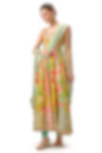 Multi-Colored Chiffon Floral Printed Wedding Anarkali Set by Gopi Vaid at Pernia's Pop Up Shop