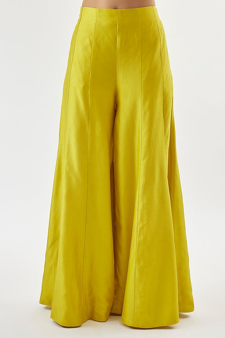 Yellow Tussar Flared Pants Set by GOPI VAID at Pernia's Pop Up Shop