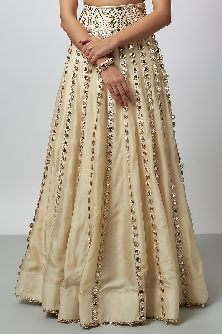 Ivory Organza Embroidered Jacket Wedding Lehenga Set by GOPI VAID at Pernia's Pop Up Shop