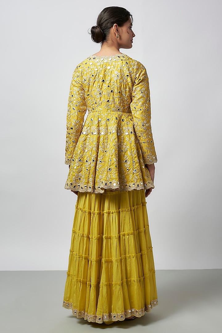 Yellow Chiffon Embellished Wedding Sharara Set by GOPI VAID at Pernia's Pop Up Shop