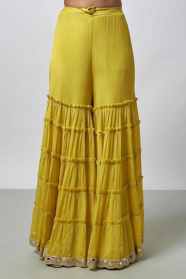 Yellow Chiffon Embellished Wedding Sharara Set by GOPI VAID at Pernia's Pop Up Shop