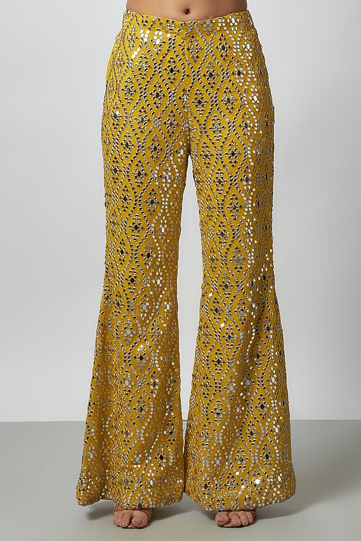 Yellow Net Mirror Work Cape Set by GOPI VAID at Pernia's Pop Up Shop