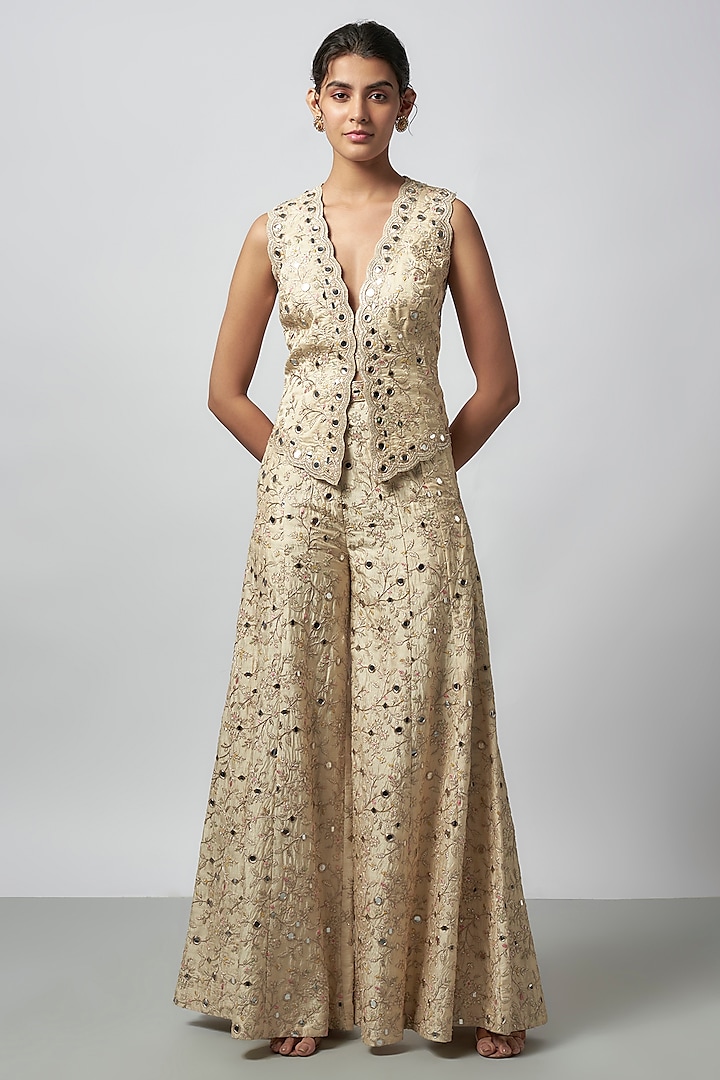 Ivory Tussar Embroidered Wedding Sharara Set by GOPI VAID at Pernia's Pop Up Shop